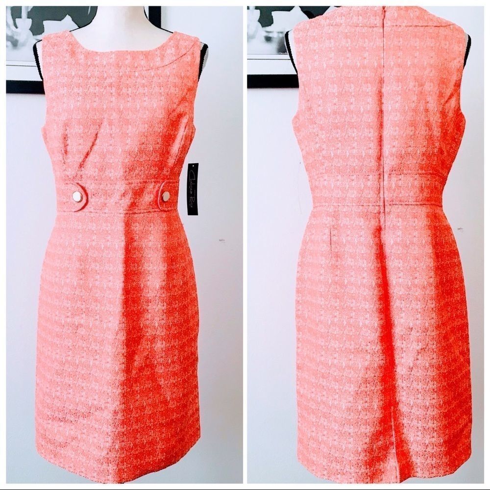 NWT! CHELSEA ROSE CORAL HOUNDSTOOTH MIDI DRESS